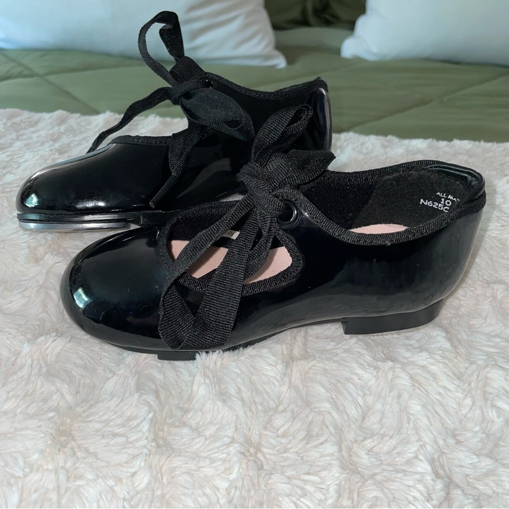 Capezio Black Patent Mary Jane Tap Shoes with Ribbon Laces